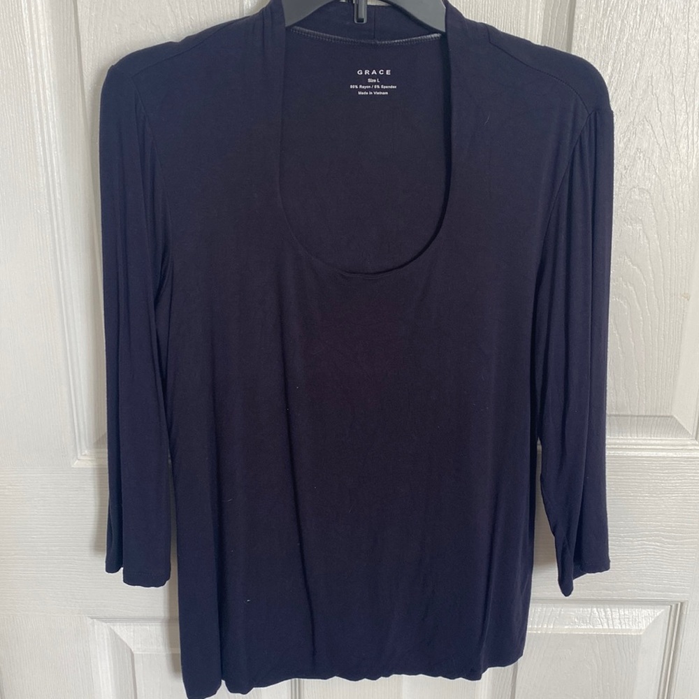 Grace | Blue/Black Scoop Neck Top